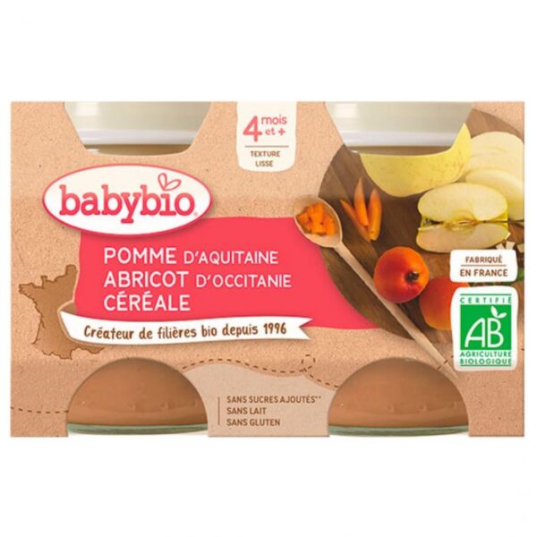 Babybio Petit Pot Pomme D’Aquitaine Abricot d’Occitanie Céréale 2x130g