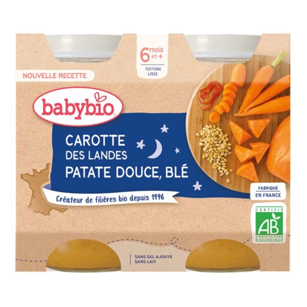 Babybio bonne nuit carotte patate douce & blé 2x200g