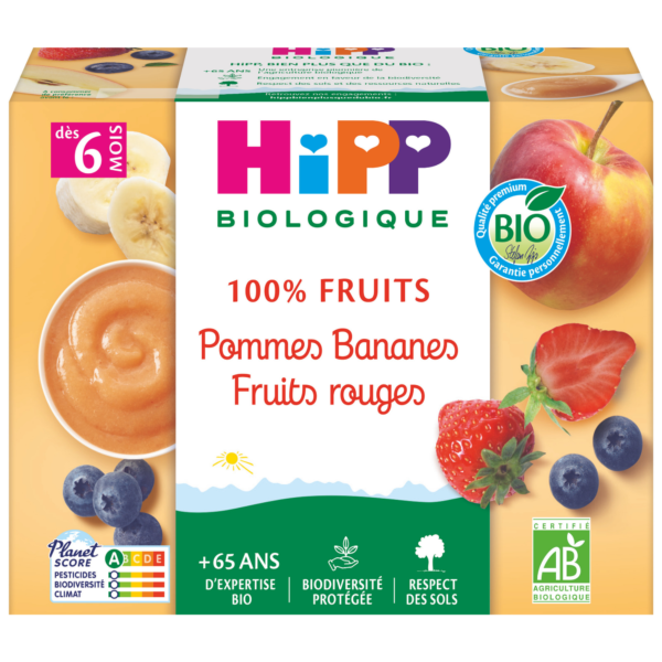 Hipp compote Pommes Bananes Fruits rouges 4x100g