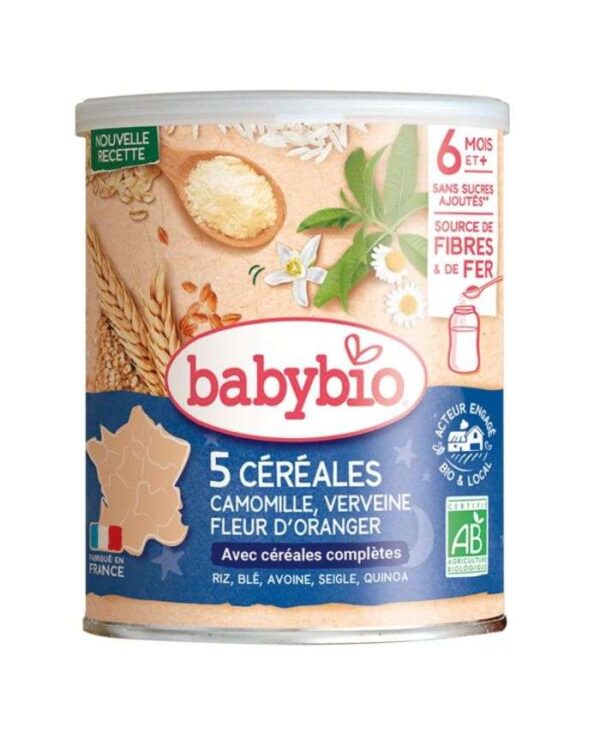 Babybio 5 Céréales Verveine Fleur d’Oranger et Camomille 220g