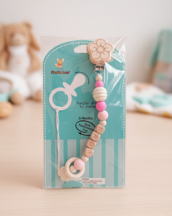 Attache tétine en bois Rose