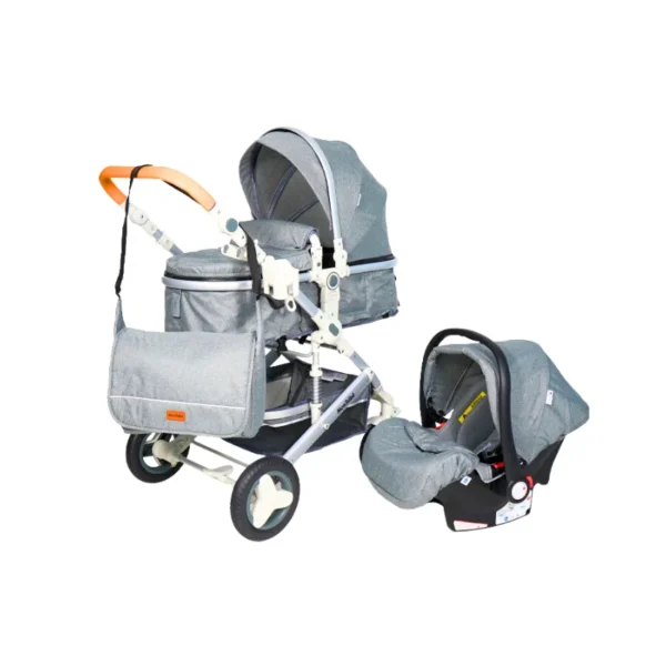 Mon Bébé Poussette Urbaine  Réversible Originale Avec Sac et Maxi Cosi 3 en 1 Gris