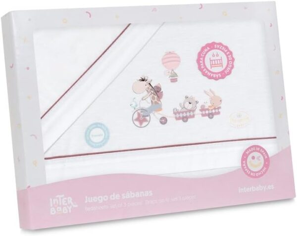Interbaby Parure de Lit 60x0120cm Animaux Rose