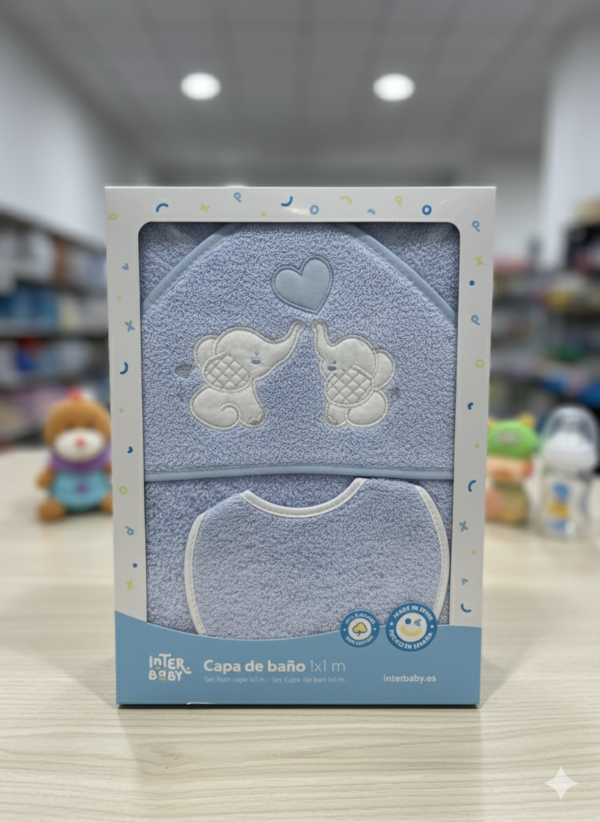 Interbaby Cape De Bain 100x100cm Eléphants Bleu