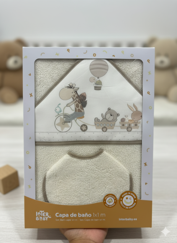 Interbaby Cape De Bain 100x100cm Animaux Beige