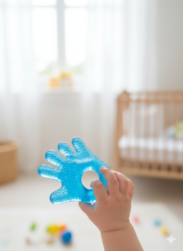 Notre bébé – Anneau de Dentition Réfrigérant main bleu 3 mois+