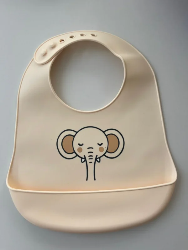 Yummy Bavoir en Silicone avec Poche 9m+ – Éléphant Crème