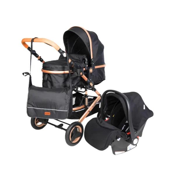 Mon Bébé Poussette Urbaine Réversible Originale Avec Sac et Maxi Cosi 3 en 1 Noir