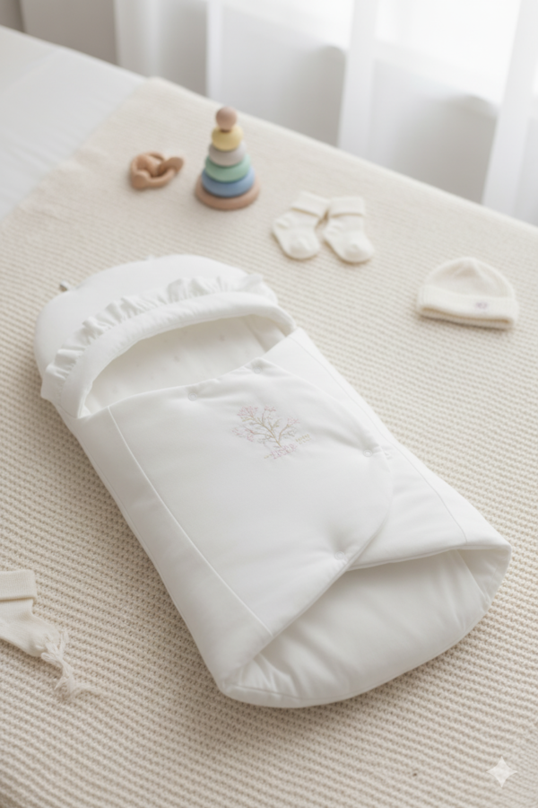 Nid d’ange 100% coton Blanc Fleurs